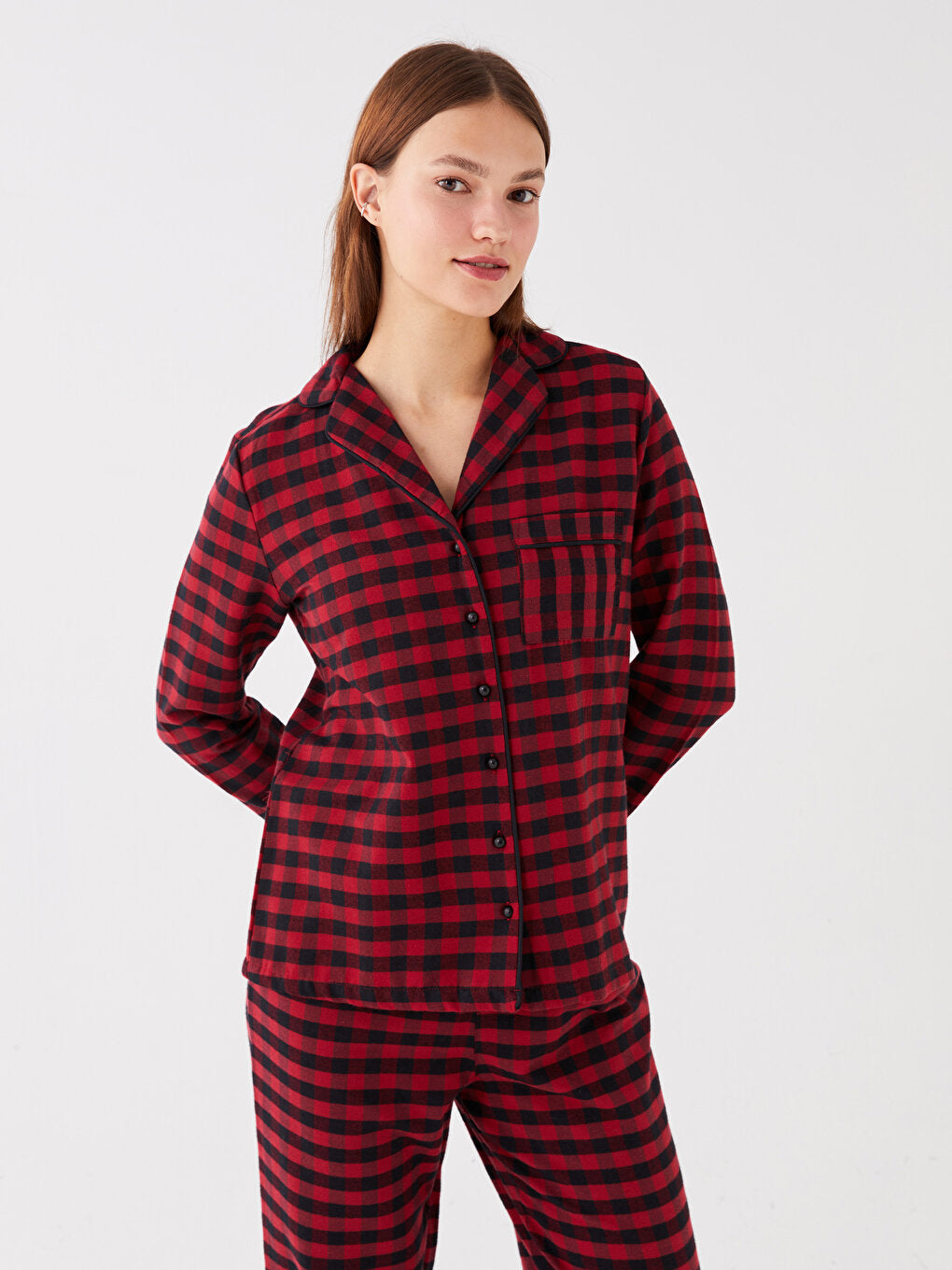 Shirt Collar Plaid Long Sleeve Women's Pajama Set