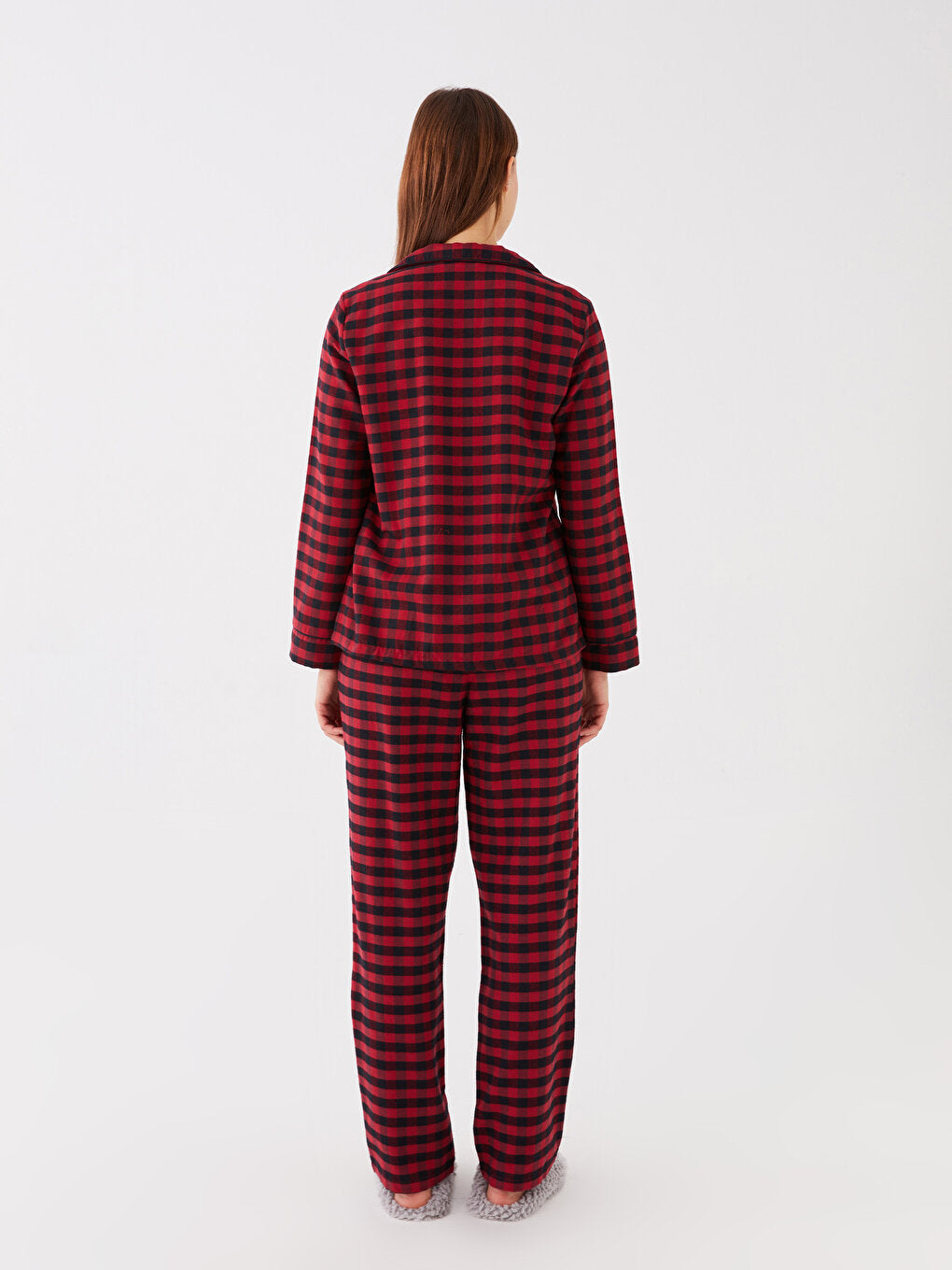 Shirt Collar Plaid Long Sleeve Women's Pajama Set