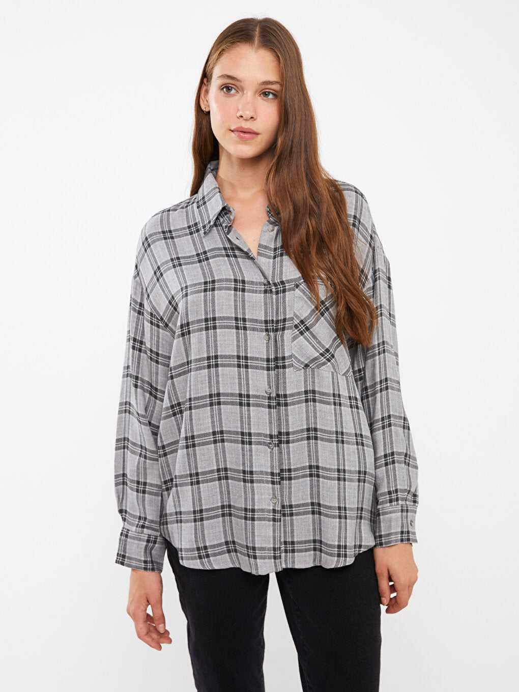 Plaid Long Sleeve Oversize Women's Shirt