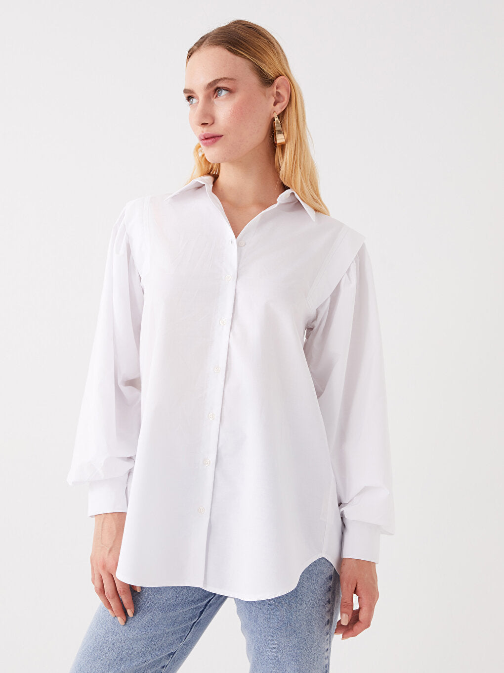 Plain Long Sleeve Oversize Poplin Women's Shirt Tunic