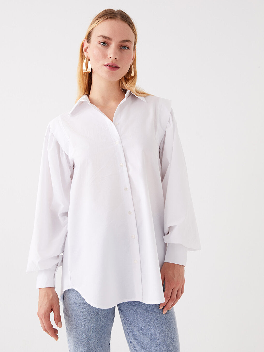 Plain Long Sleeve Oversize Poplin Women's Shirt Tunic