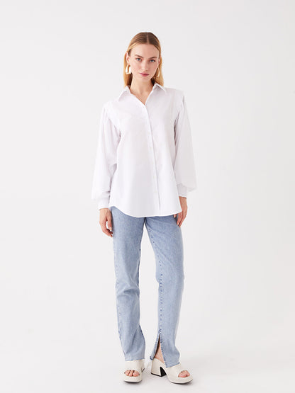 Plain Long Sleeve Oversize Poplin Women's Shirt Tunic