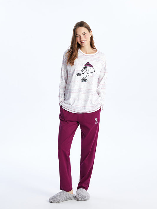 Crew Neck Snoopy Printed Long Sleeve Women's Pajama Set