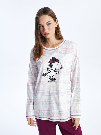 Crew Neck Snoopy Printed Long Sleeve Women's Pajama Set