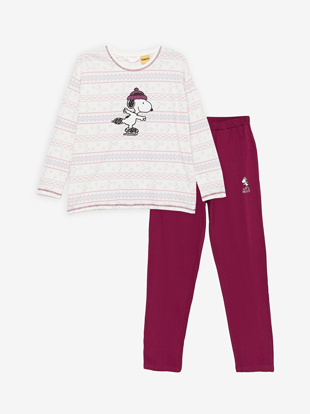 Crew Neck Snoopy Printed Long Sleeve Women's Pajama Set