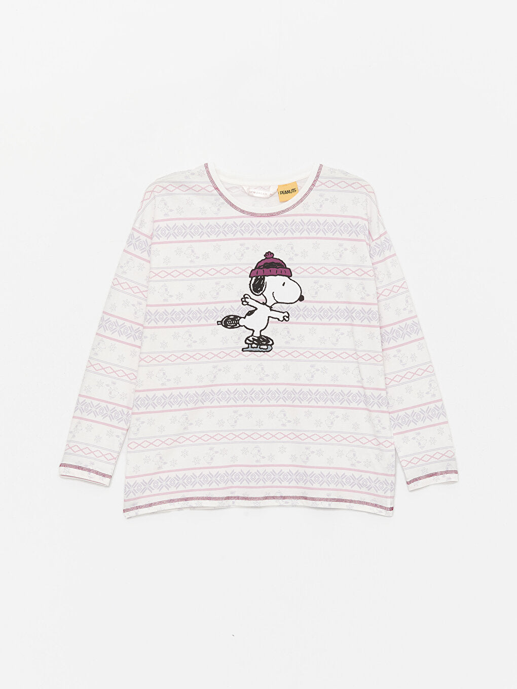 Crew Neck Snoopy Printed Long Sleeve Women's Pajama Set