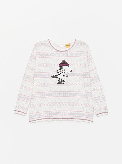 Crew Neck Snoopy Printed Long Sleeve Women's Pajama Set