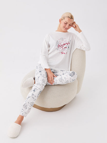 Crew Neck Printed Long Sleeve Women's Pajama Set