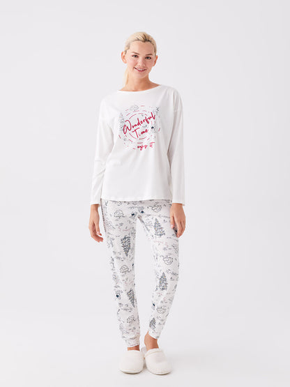 Crew Neck Printed Long Sleeve Women's Pajama Set