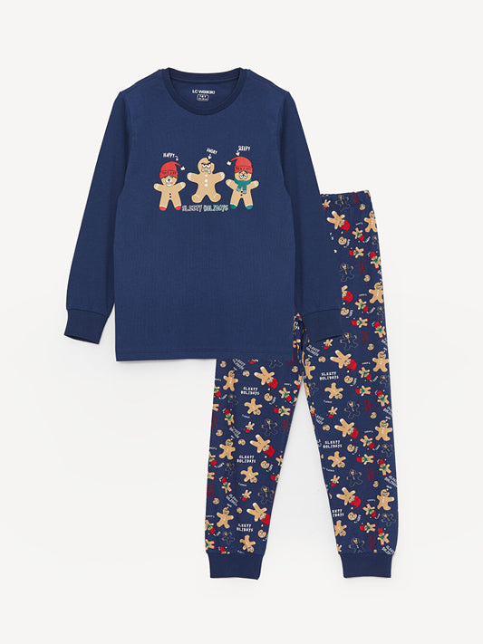 Crew Neck New Year's Themed Long Sleeve Boy's Pajama Set