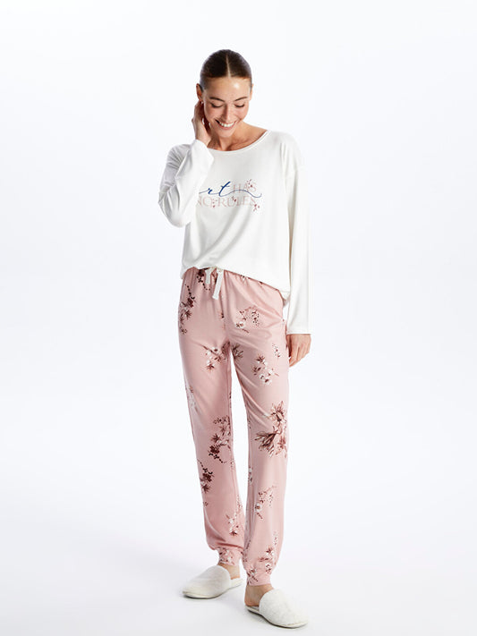 Crew Neck Printed Long Sleeve Women's Pajama Set