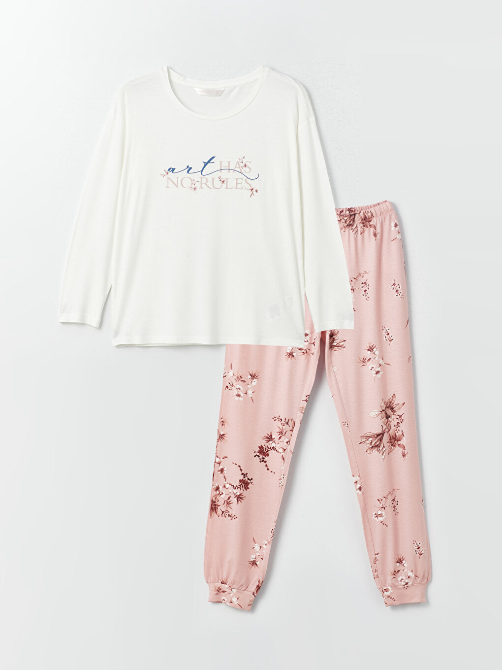 Crew Neck Printed Long Sleeve Women's Pajama Set