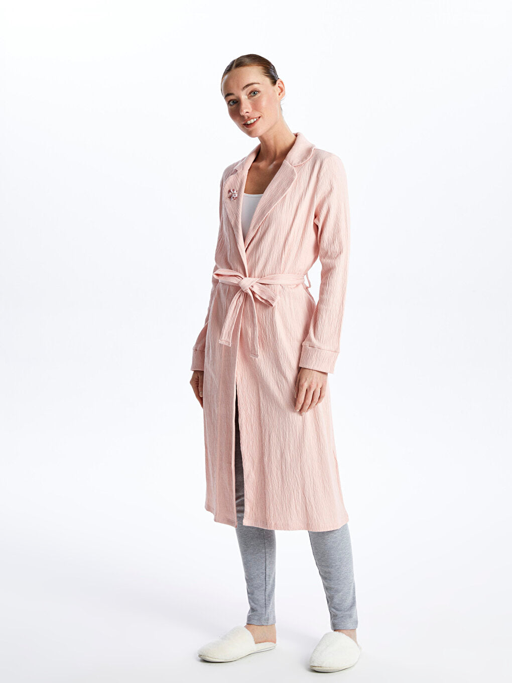 Shawl Collar Embroidered Long Sleeve Women's Dressing Gown