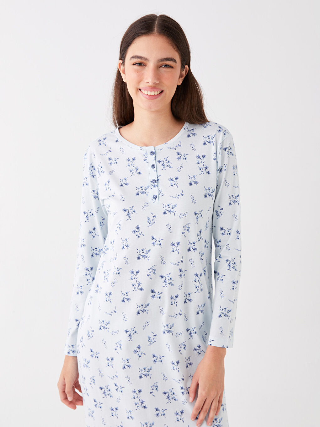 Crew Neck Floral Long Sleeve Women's Nightgown