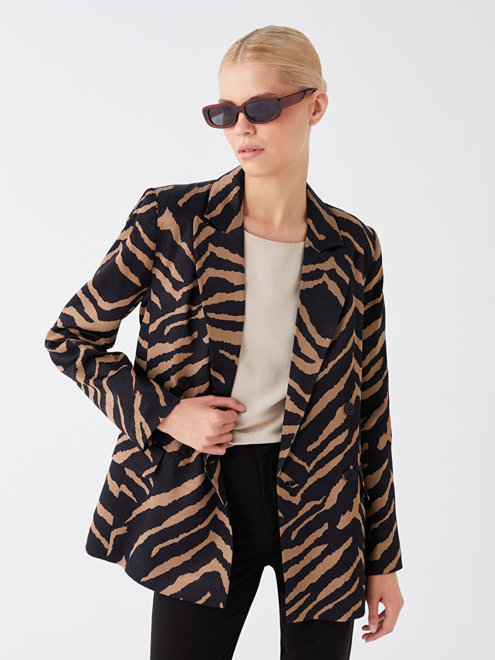 Patterned Long Sleeve Women's Blazer Jacket