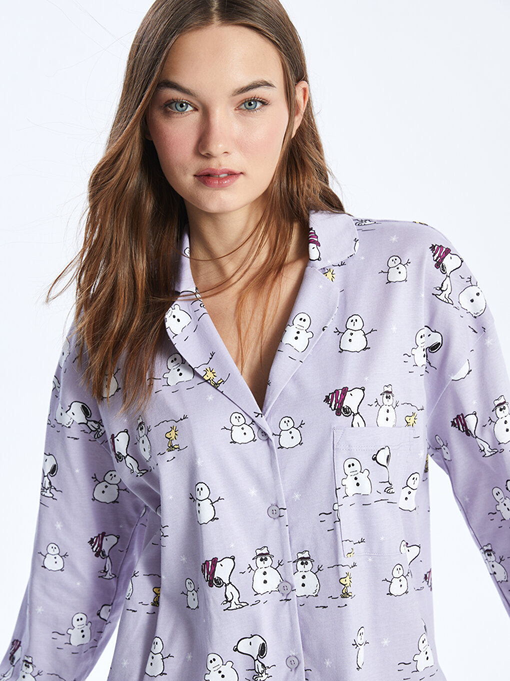 Shirt Collar Snoopy Printed Long Sleeve Women's Pajama Set