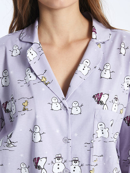 Shirt Collar Snoopy Printed Long Sleeve Women's Pajama Set