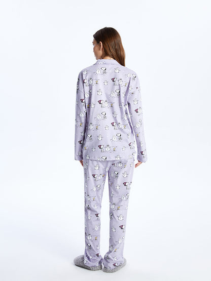 Shirt Collar Snoopy Printed Long Sleeve Women's Pajama Set