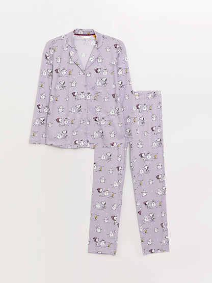 Shirt Collar Snoopy Printed Long Sleeve Women's Pajama Set