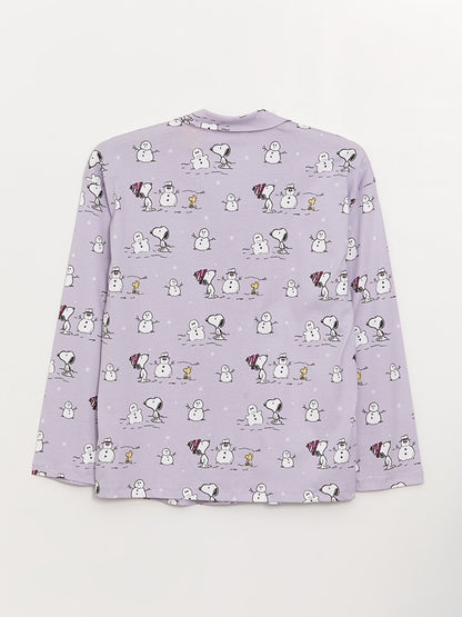 Shirt Collar Snoopy Printed Long Sleeve Women's Pajama Set