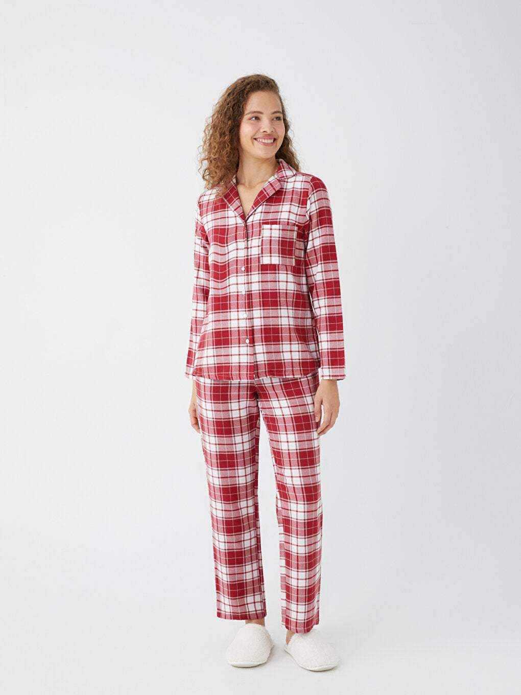 Shirt Collar Plaid Long Sleeve Women's Pajama Set