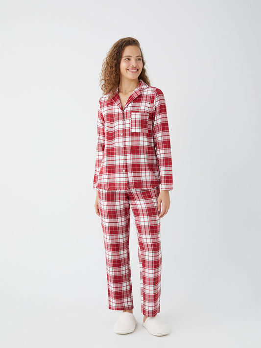 Shirt Collar Plaid Long Sleeve Women's Pajama Set