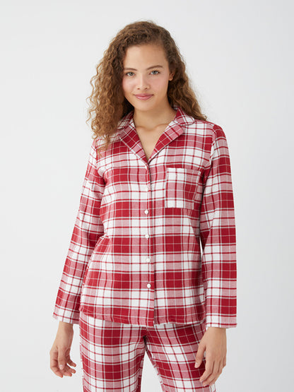 Shirt Collar Plaid Long Sleeve Women's Pajama Set