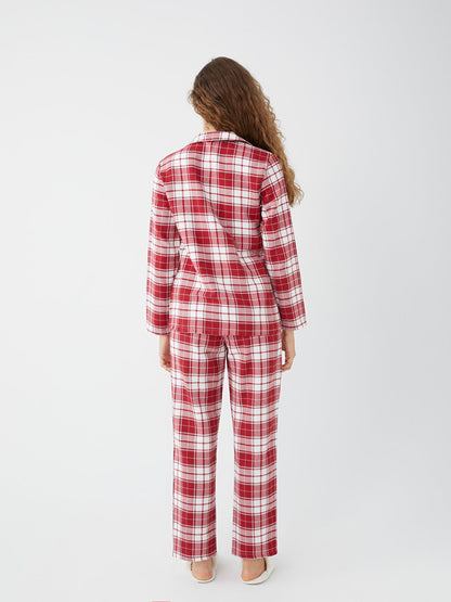 Shirt Collar Plaid Long Sleeve Women's Pajama Set