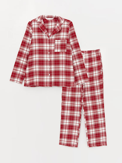 Shirt Collar Plaid Long Sleeve Women's Pajama Set