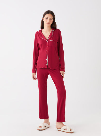 Shirt Collar Plain Long Sleeve Women's Pajama Set