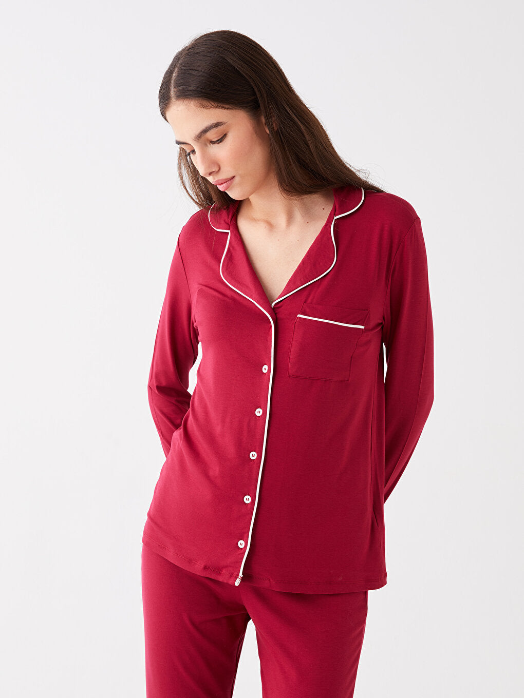 Shirt Collar Plain Long Sleeve Women's Pajama Set