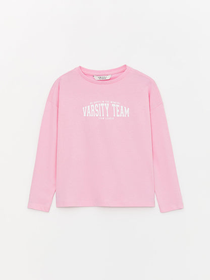 Crew Neck Printed Long Sleeve Girls' T-Shirt