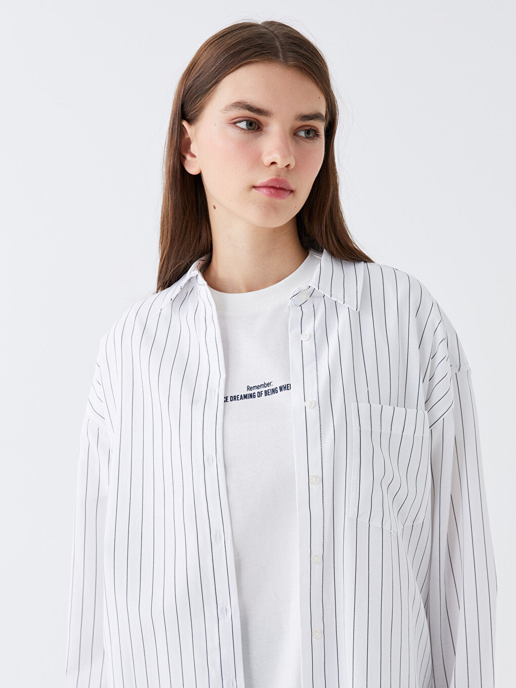 Striped Long Sleeve Oversize Poplin Women's Shirt