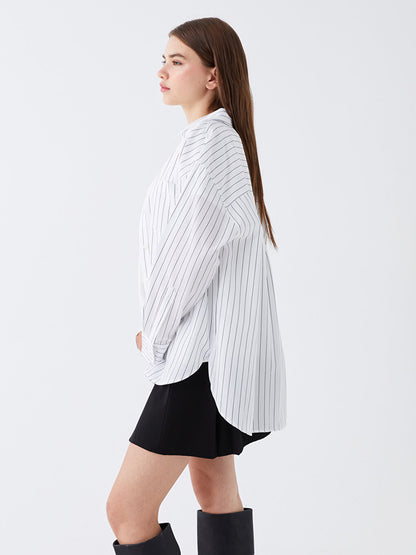 Striped Long Sleeve Oversize Poplin Women's Shirt