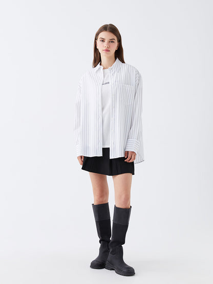 Striped Long Sleeve Oversize Poplin Women's Shirt