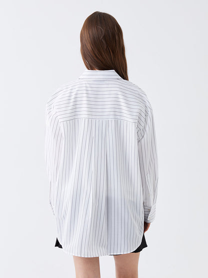 Striped Long Sleeve Oversize Poplin Women's Shirt