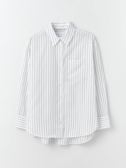 Striped Long Sleeve Oversize Poplin Women's Shirt