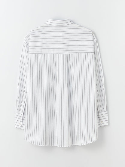 Striped Long Sleeve Oversize Poplin Women's Shirt