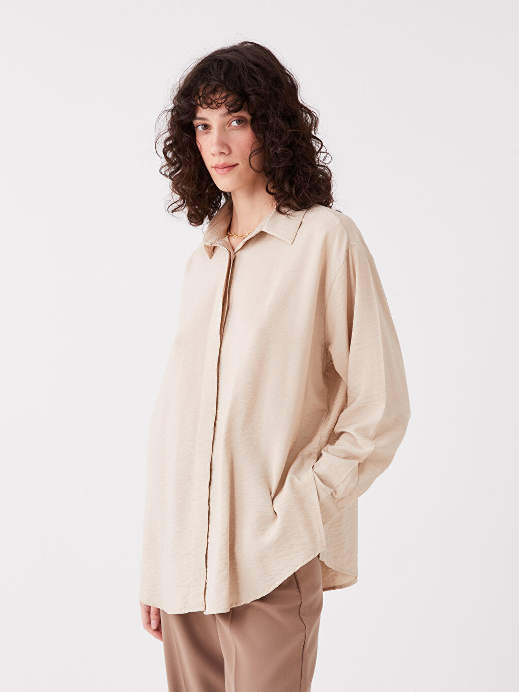 Plain Long Sleeve Oversize Women's Shirt