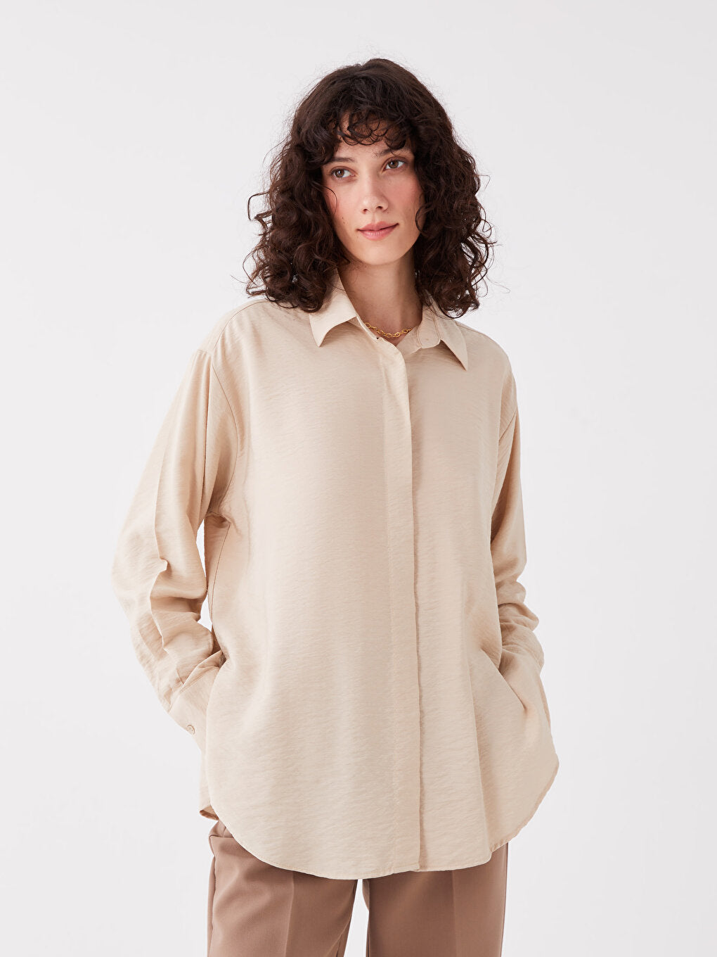 Plain Long Sleeve Oversize Women's Shirt