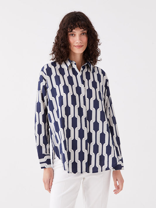 Patterned Long Sleeve Oversize Women's Shirt