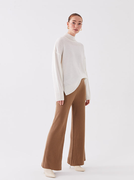 Straight Wide Leg Women's Knitwear Trousers with Elastic Waist