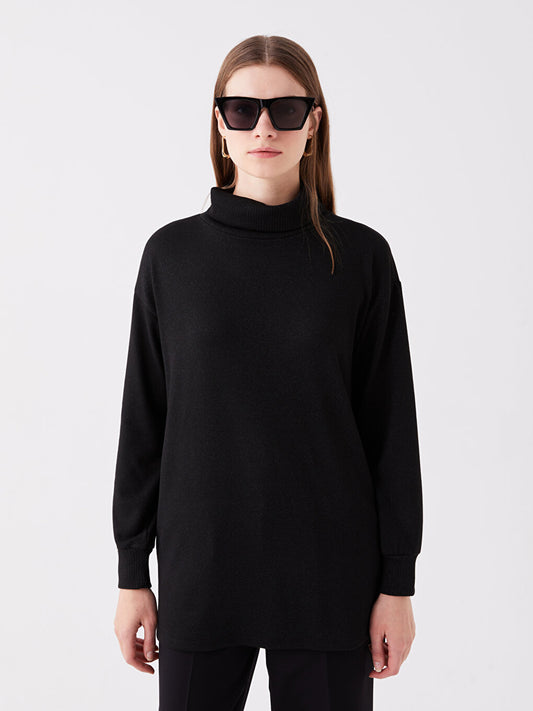 Turtleneck Plain Long Sleeve Oversize Women's Tunic