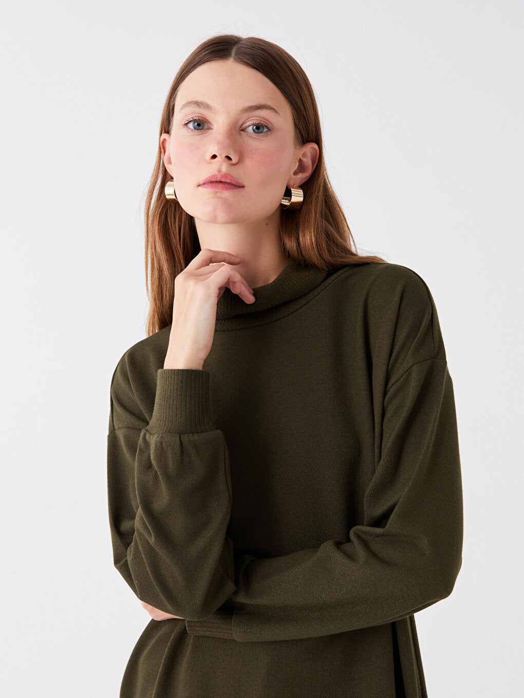 Turtleneck Plain Long Sleeve Oversize Women's Tunic