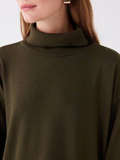 Turtleneck Plain Long Sleeve Oversize Women's Tunic