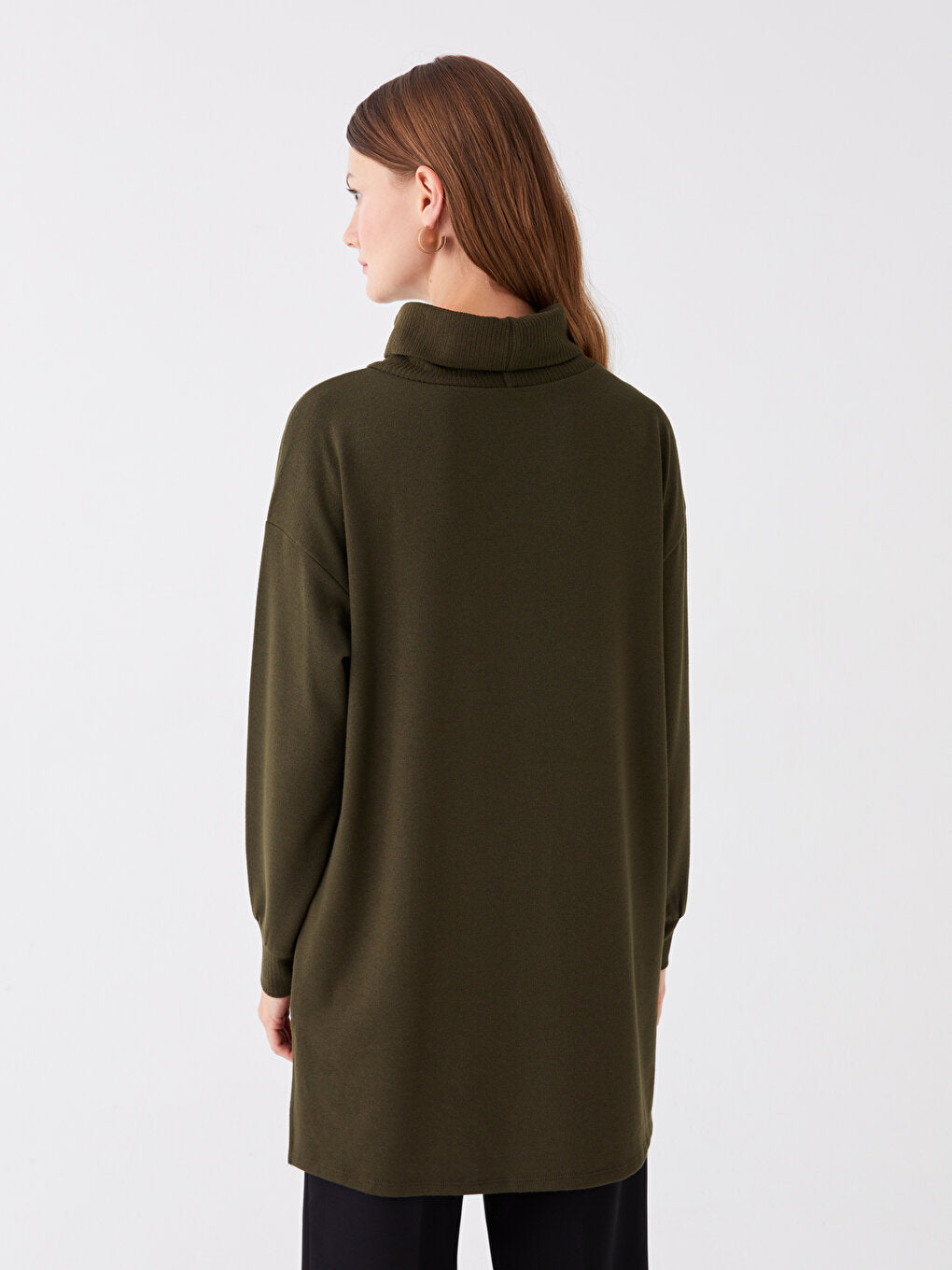 Turtleneck Plain Long Sleeve Oversize Women's Tunic