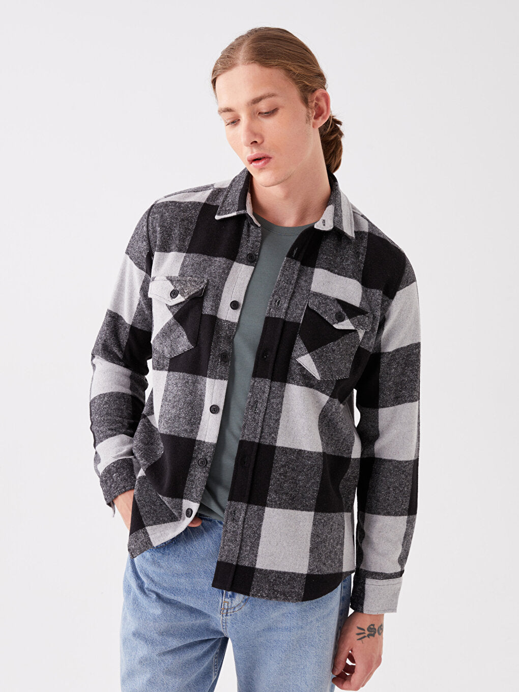 Regular Fit Long Sleeve Plaid Men's Lumberjack Shirt Jacket