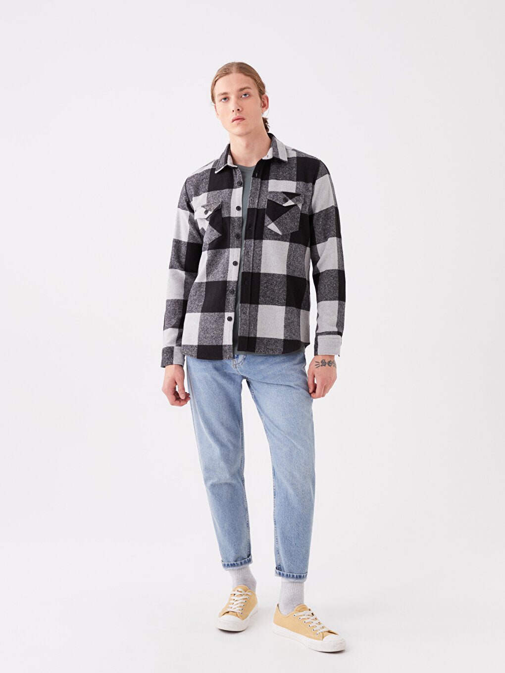 Regular Fit Long Sleeve Plaid Men's Lumberjack Shirt Jacket