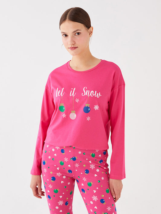 Crew Neck Printed Long Sleeve Women's Pajama Set