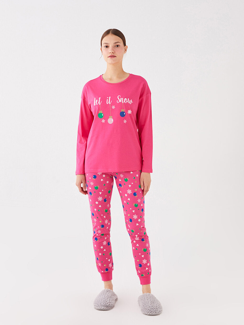 Crew Neck Printed Long Sleeve Women's Pajama Set